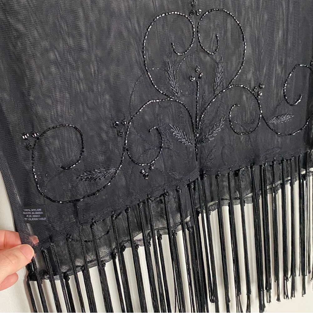 Black Beaded Sophistication - Summer weight elegant scarf